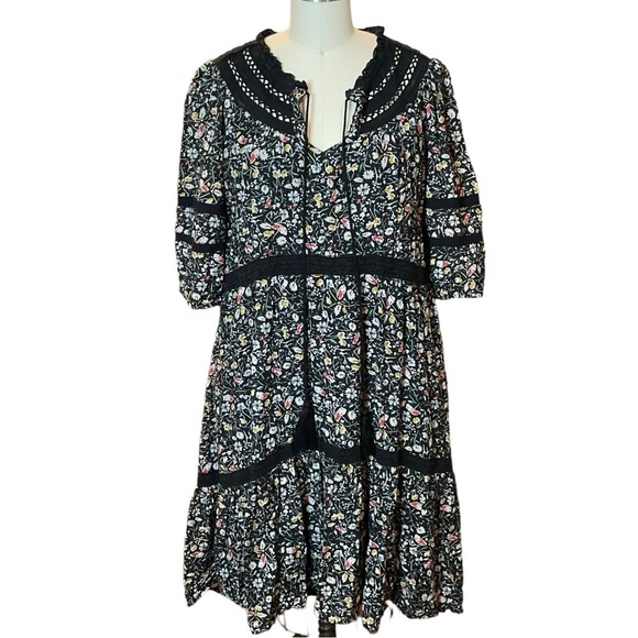 Sundance Black Lace Floral Isadora Blooms Tiered Peasant Dress Size Small EUC - Picture 1 of 12